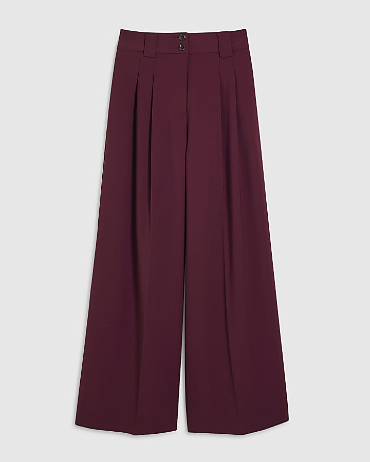 Red Pleated Wide Leg Trousers