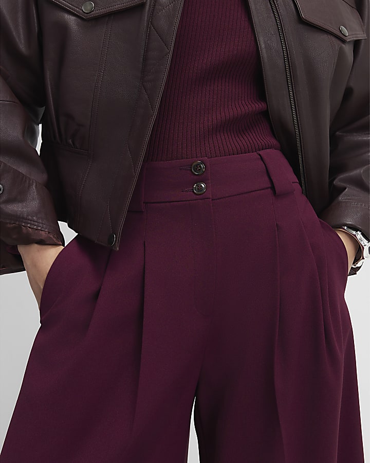 Red Pleated Wide Leg Trousers