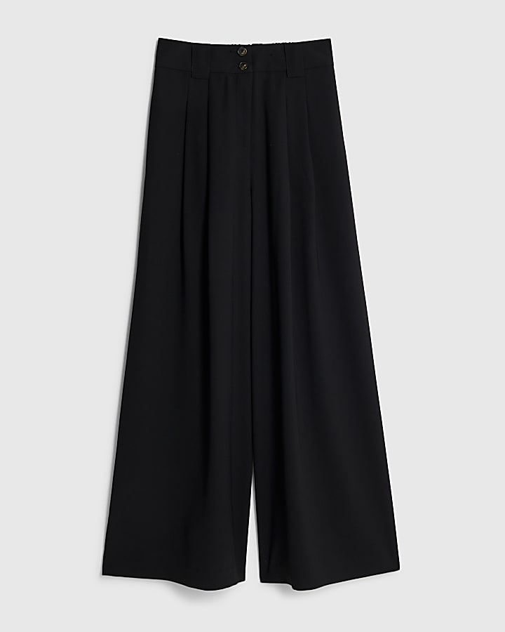 Black Pleated Wide Leg Trousers