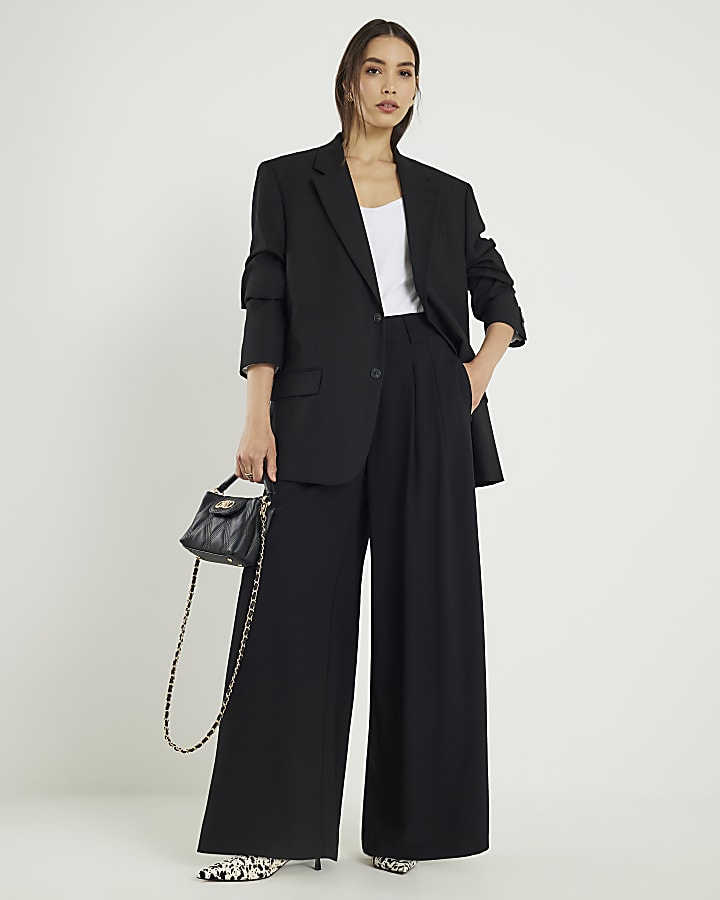 Black Pleated Wide Leg Trousers
