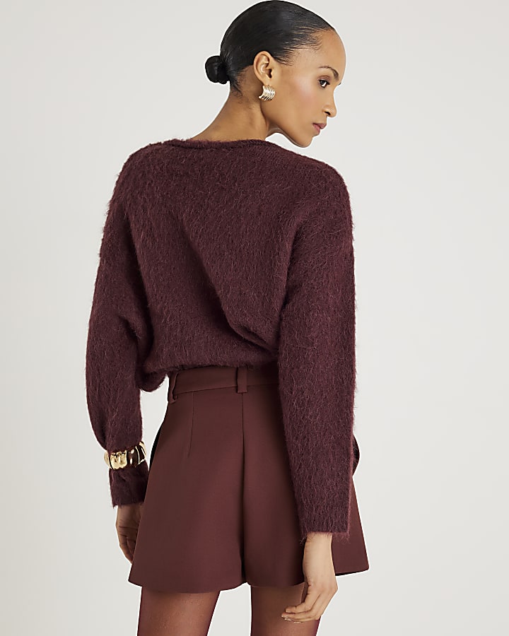 Brown Structured Tailored Shorts