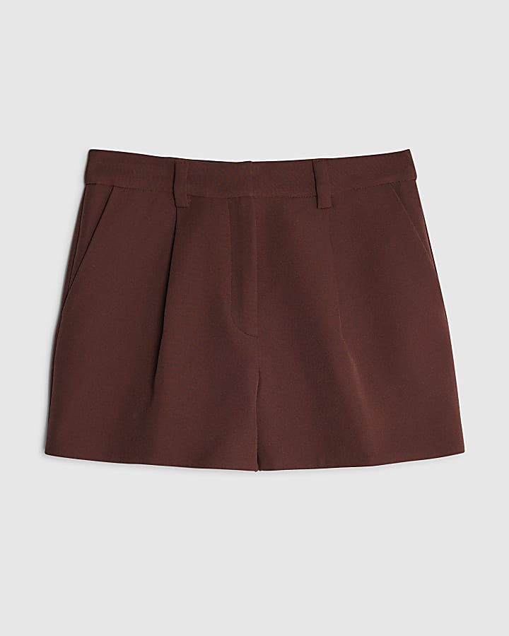 Brown Structured Tailored Shorts