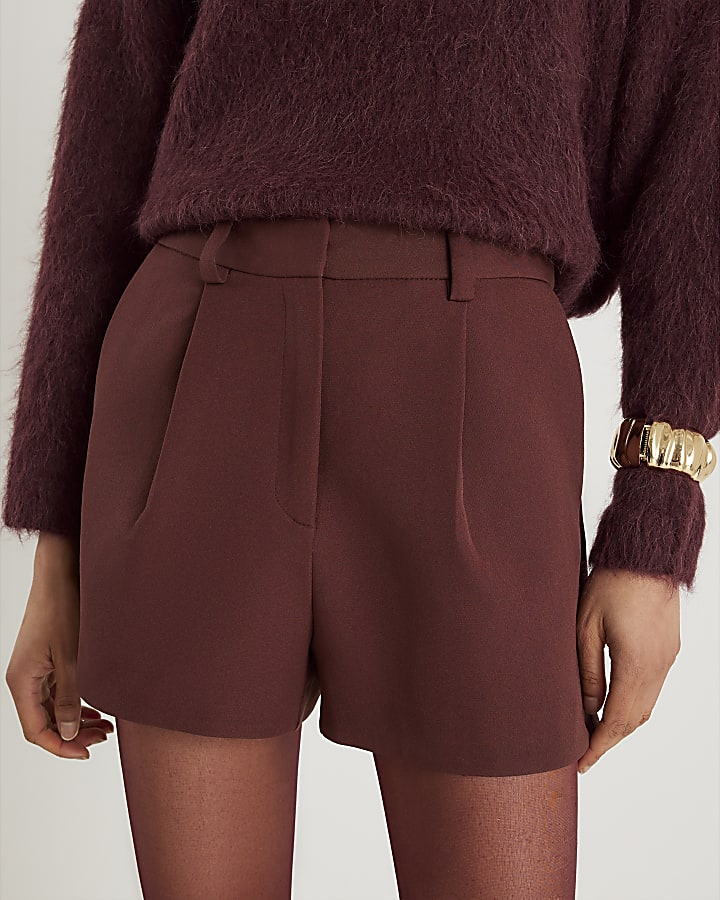 Brown Structured Tailored Shorts