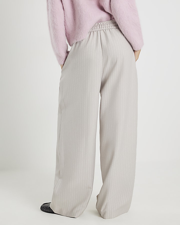 Grey Pinstripe Wide Leg Trousers