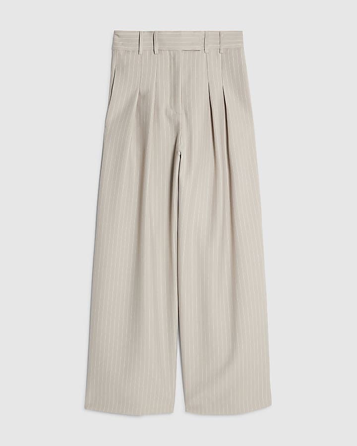 Grey Pinstripe Wide Leg Trousers