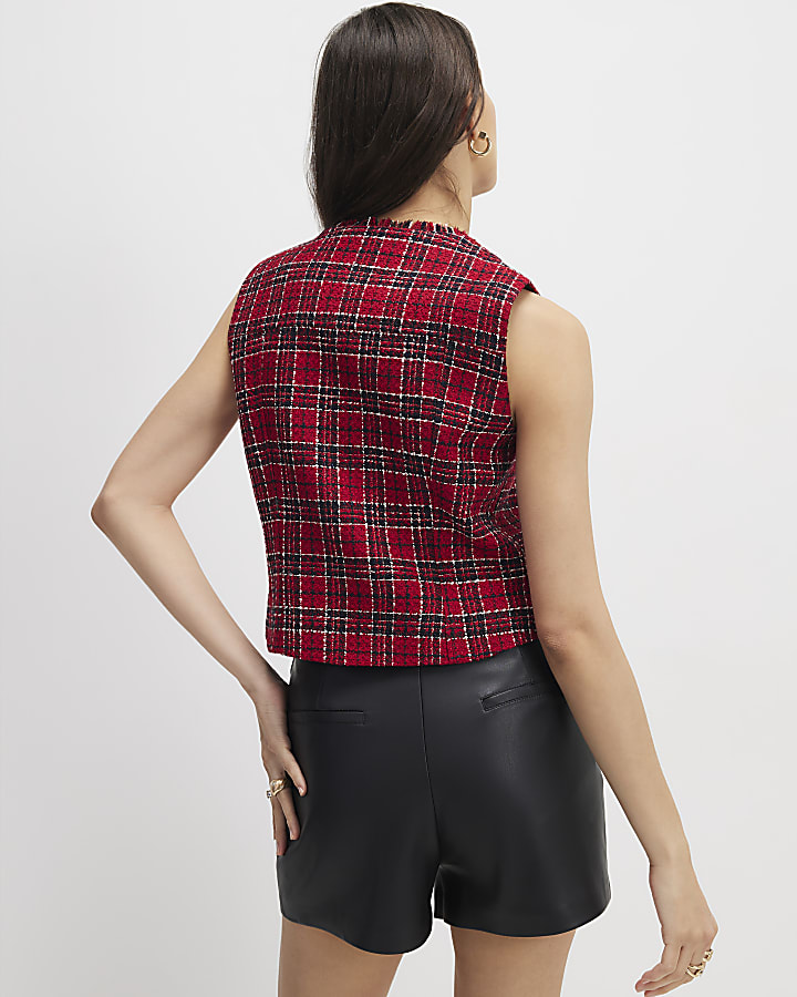 Red Boucle Fringed Waistcoat