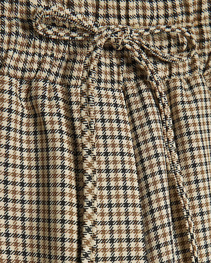 Beige Check Side Stripe Wide Leg Joggers