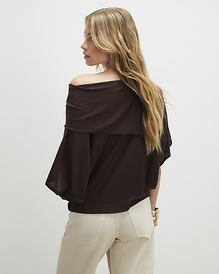 Brown Knitted Cape Jumper