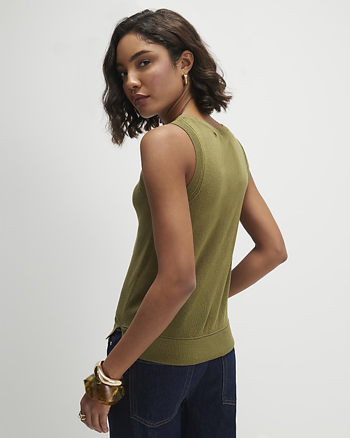 Khaki Fine Knit Vest Top