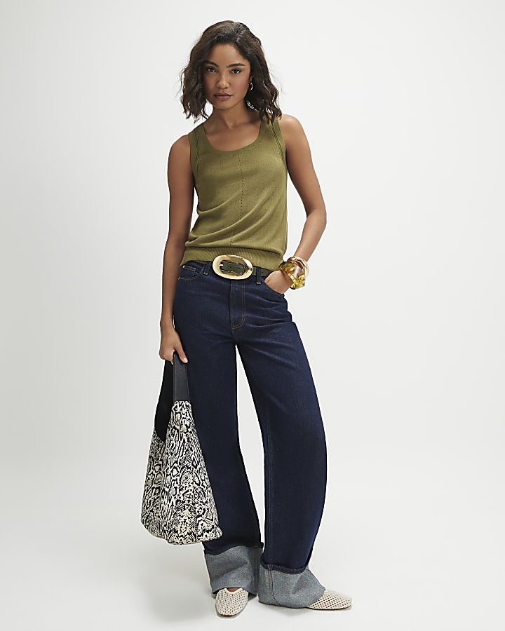 Khaki Fine Knit Vest Top