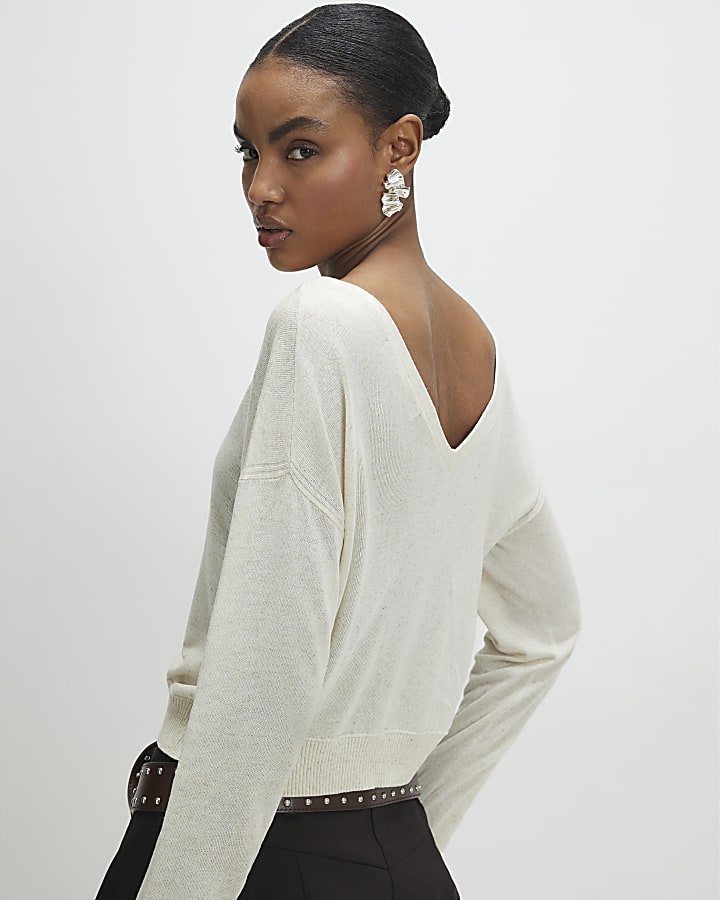 Cream V Neck Cardigan