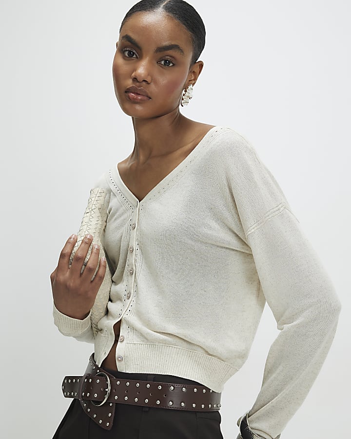 Cream V Neck Cardigan