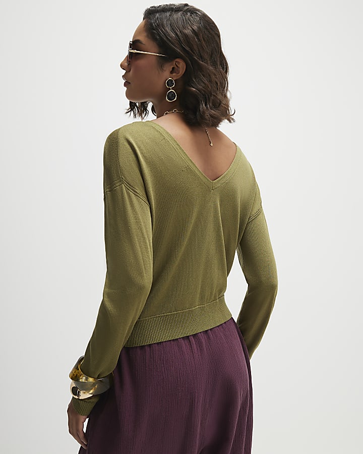 Khaki V Neck Cardigan