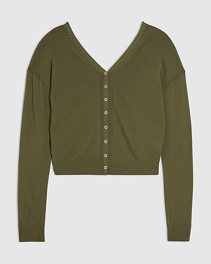 Khaki V Neck Cardigan