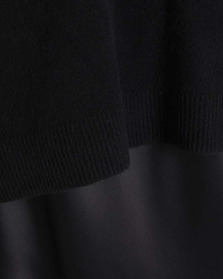 Black Hybrid Satin Jumper Maxi Dress