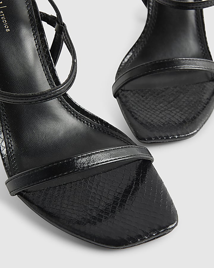 Black Open Back Heeled Sandals