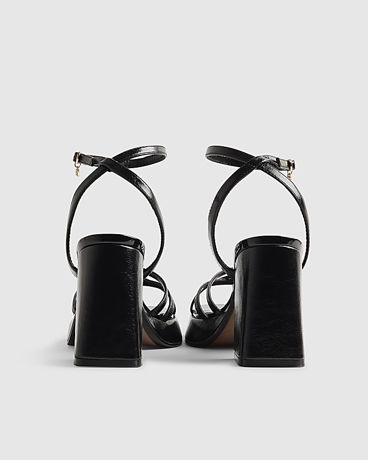 Black Block Heel Cross Strap Heeled Sandals