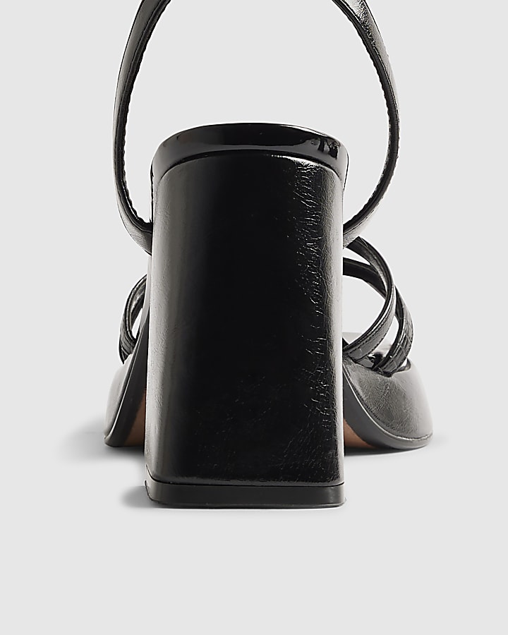 Black Block Heel Cross Strap Heeled Sandals