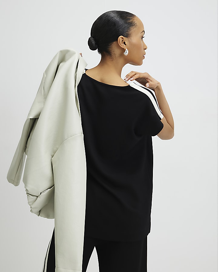 Black Tape Detail V Neck Tank Top