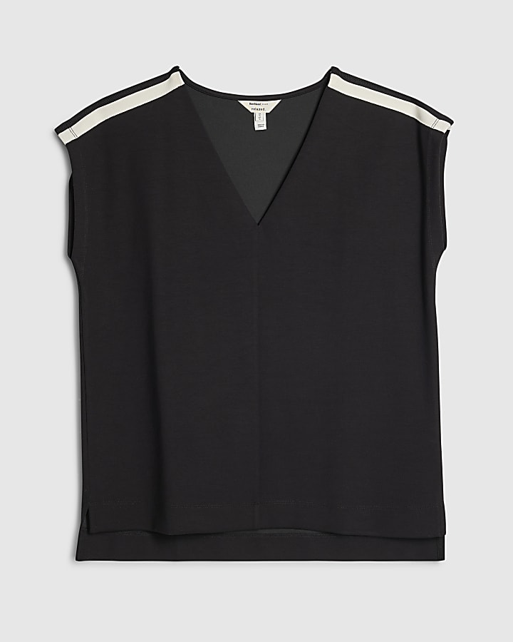 Black Tape Detail V Neck Tank Top