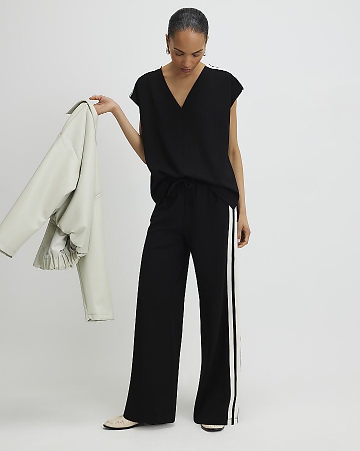 Black Tape Detail V Neck Tank Top