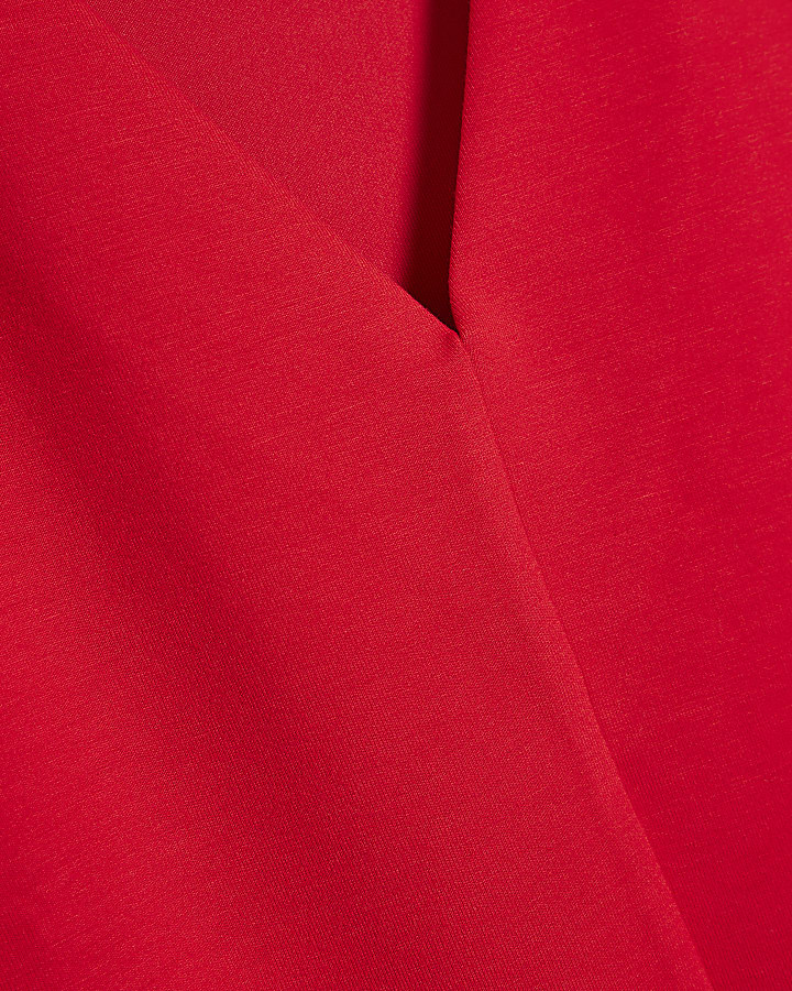 Red Short Sleeve Tape Detail V Neck Top