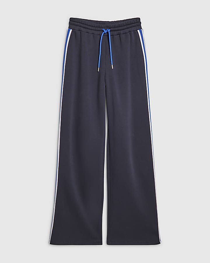 Navy Wide Leg Side Stripe Joggers