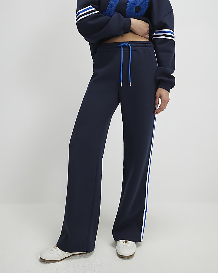 Navy Wide Leg Side Stripe Joggers