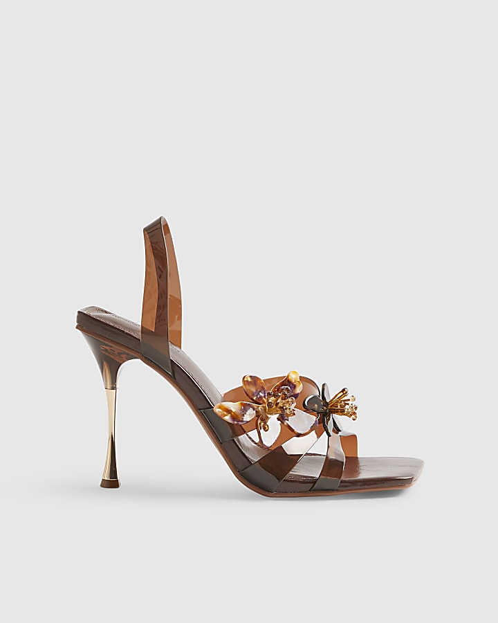Brown Perspex Flower Heels