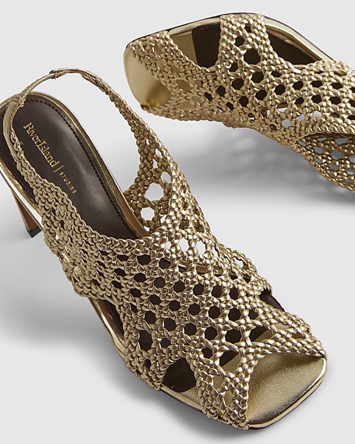 Gold Caged Heeled Sandals