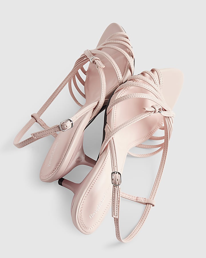 Pink Caged Kitten Heel Sandals