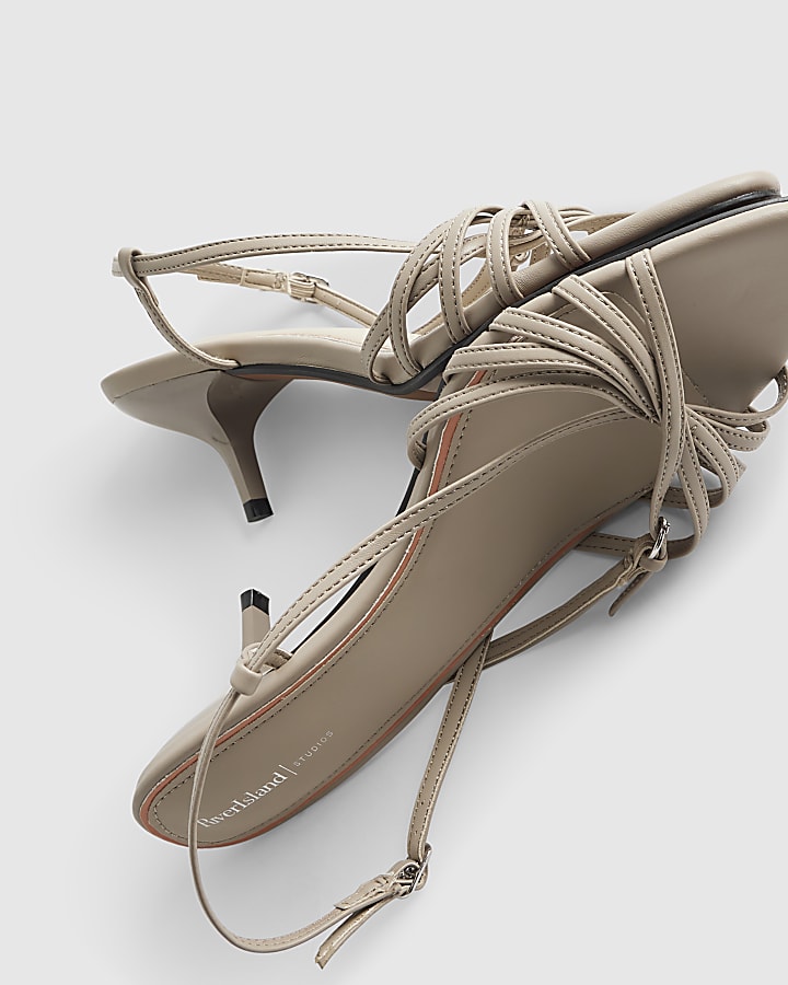 Grey Caged Kitten Heel Sandals