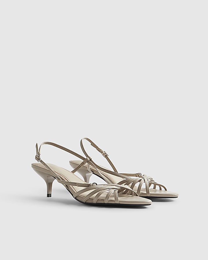 Grey Caged Kitten Heel Sandals