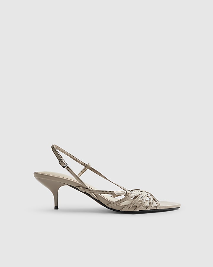 Grey Caged Kitten Heel Sandals