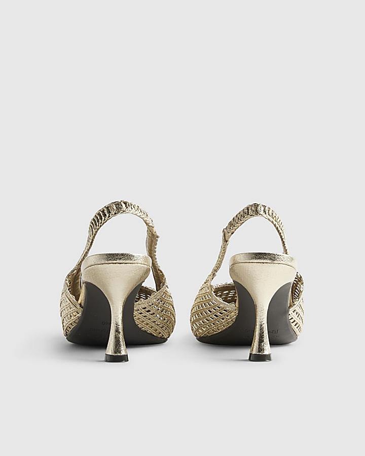 Gold Weave Caged Heeled Sandals