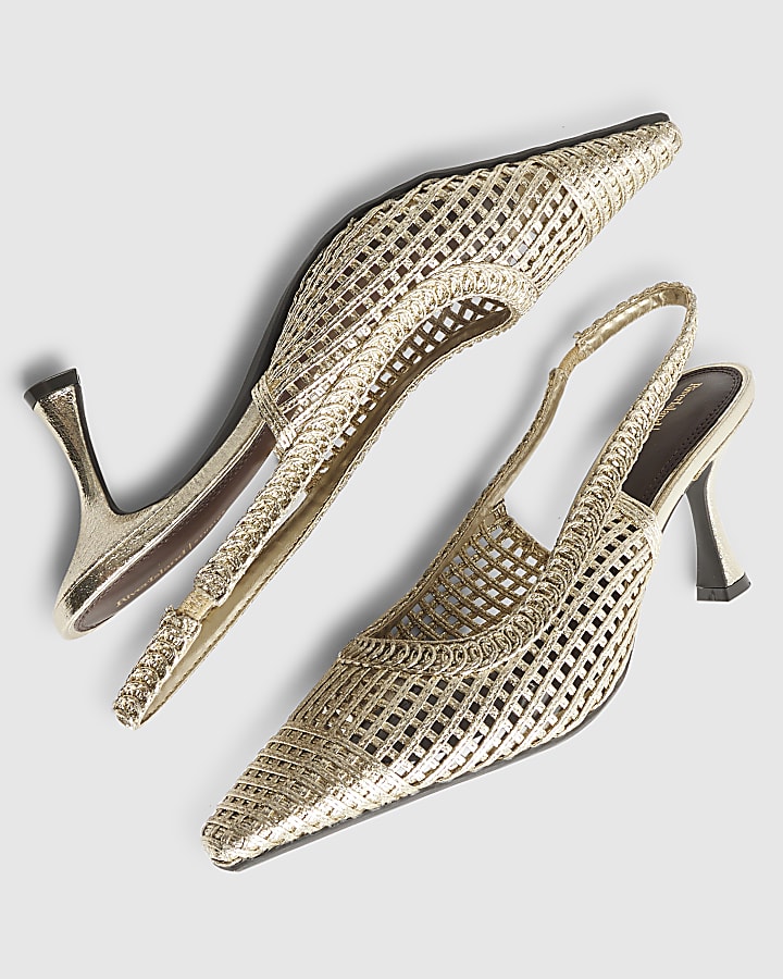 Gold Weave Caged Heeled Sandals