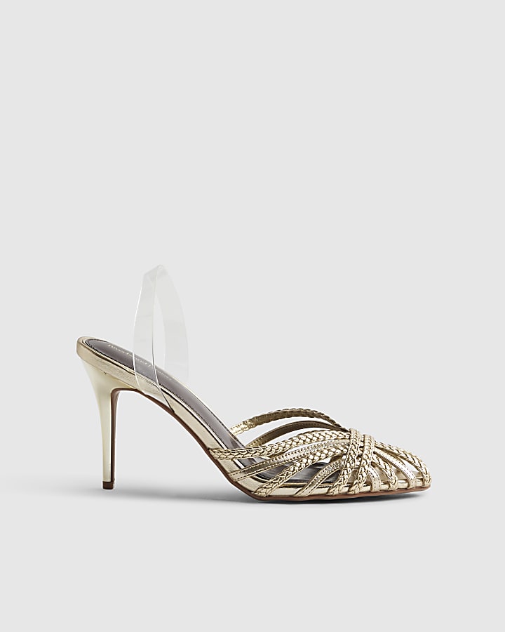 Gold Weave Caged Heeled Sandals