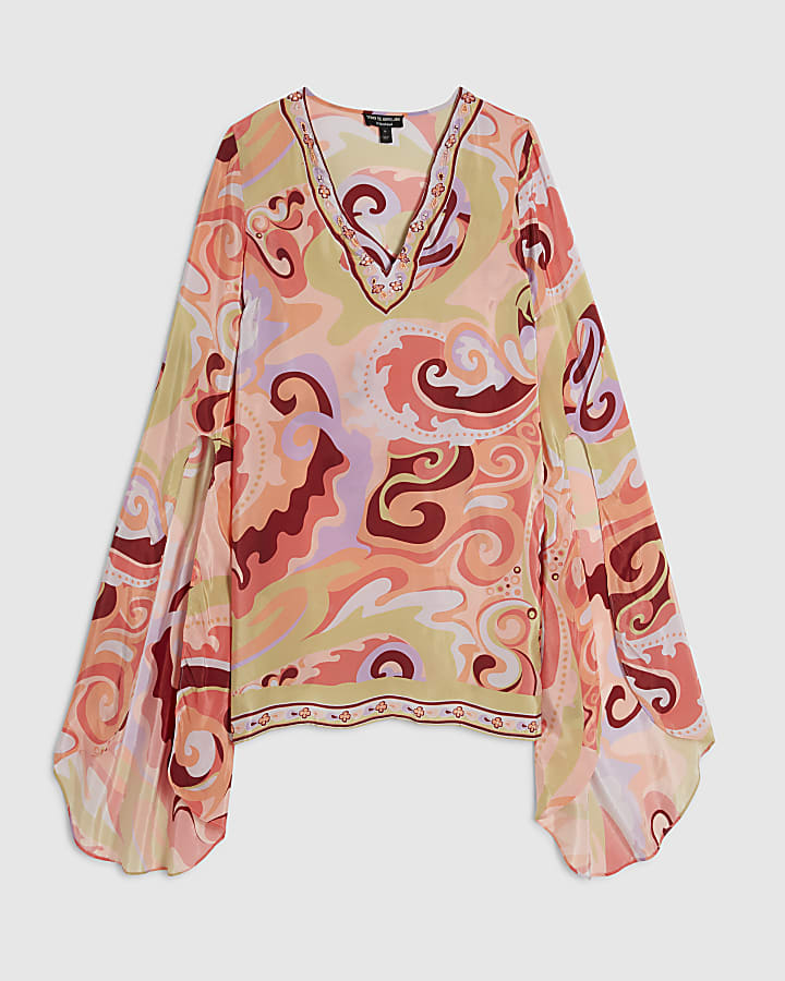 Orange Swirl Plunge Mini Tunic Dress