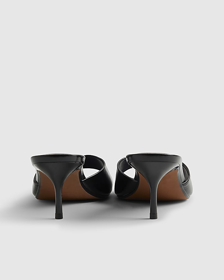 Black Faux Suede Mule Heeled Sandals