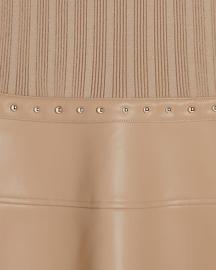 Beige Faux Leather Hybrid Dress