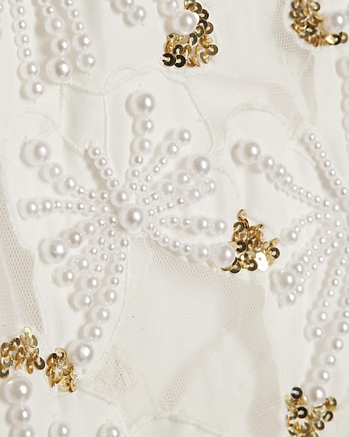 Cream Butterfly Embellished Tassel Maxi Dress