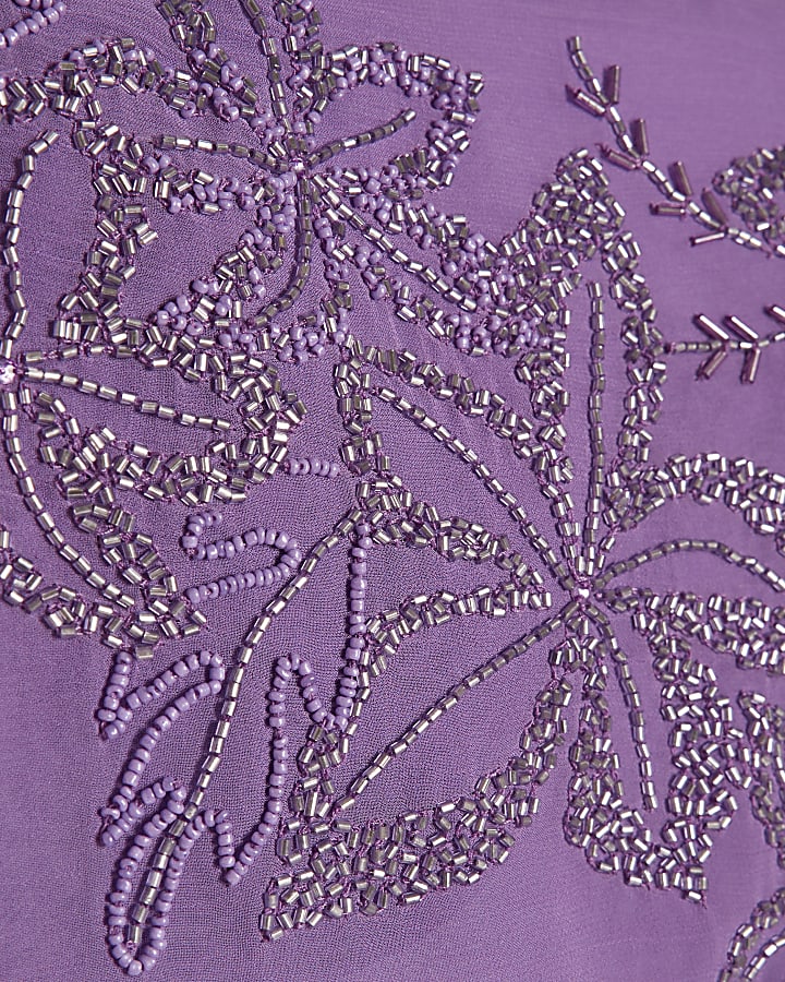 Purple Embellished Hanky Fringed Top