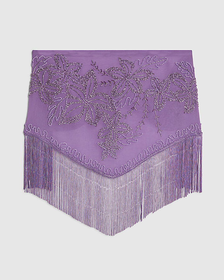 Purple Embellished Hanky Fringed Top