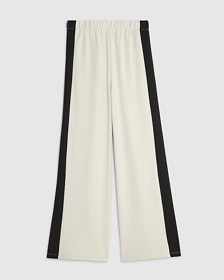 Petite Cream Colour Block Wide Leg Trousers