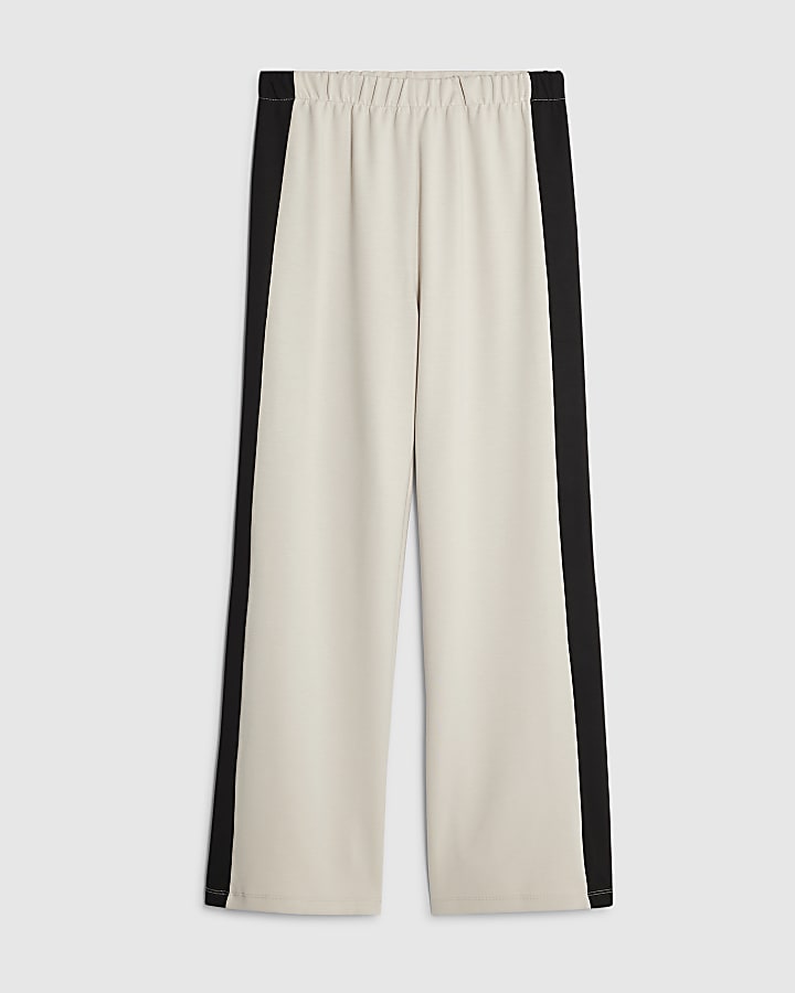 Cream Colour Block Wide Leg Trousers