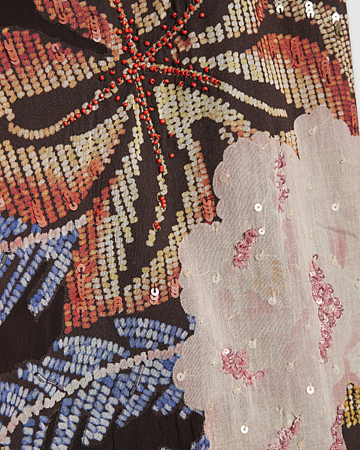 Black Beaded Floral Maxi Skirt