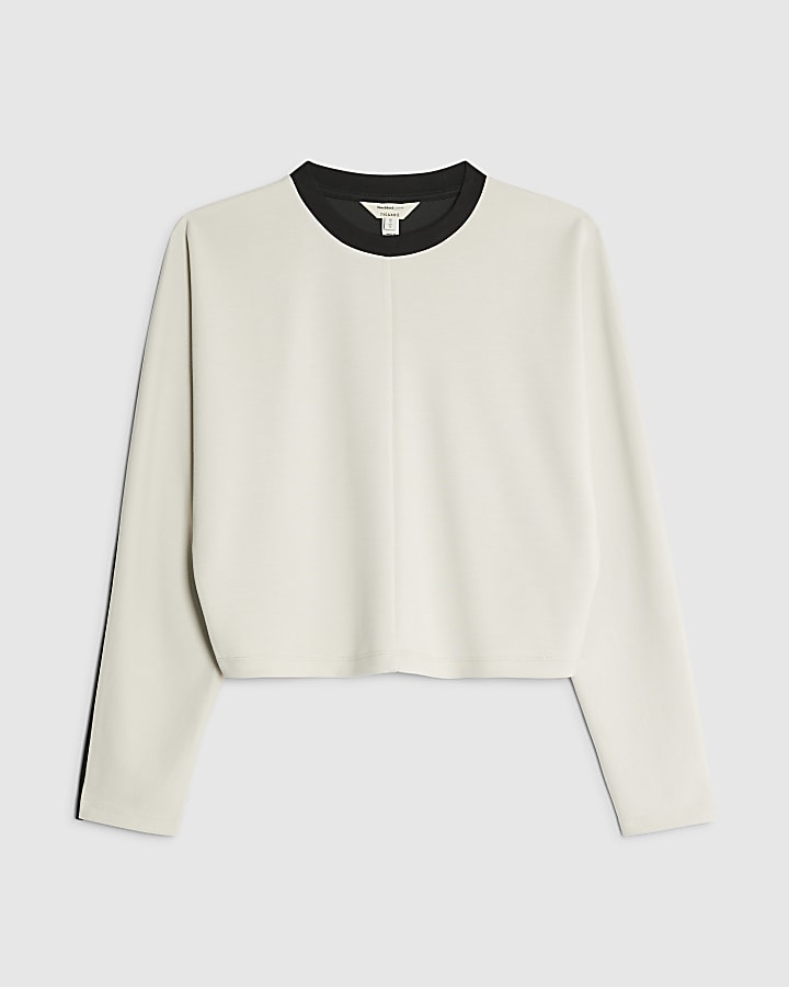 Petite Cream Colour Block Batwing Sweatshirt
