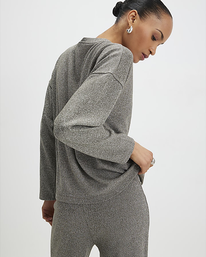 Silver Glitter Long Sleeve Top