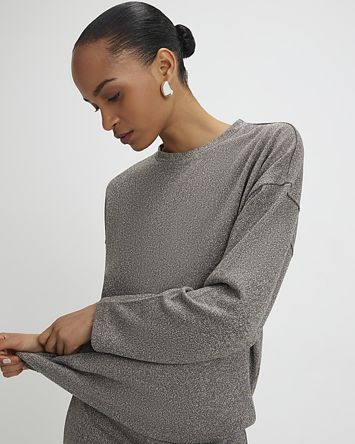 Silver Glitter Long Sleeve Top