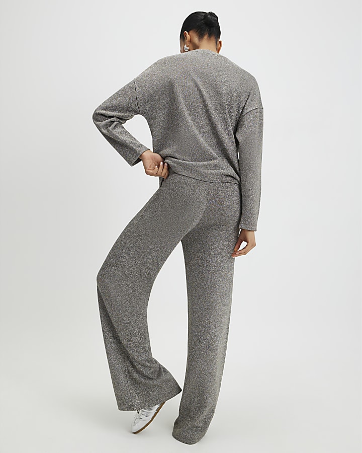 Silver Glitter Wide Leg Joggers